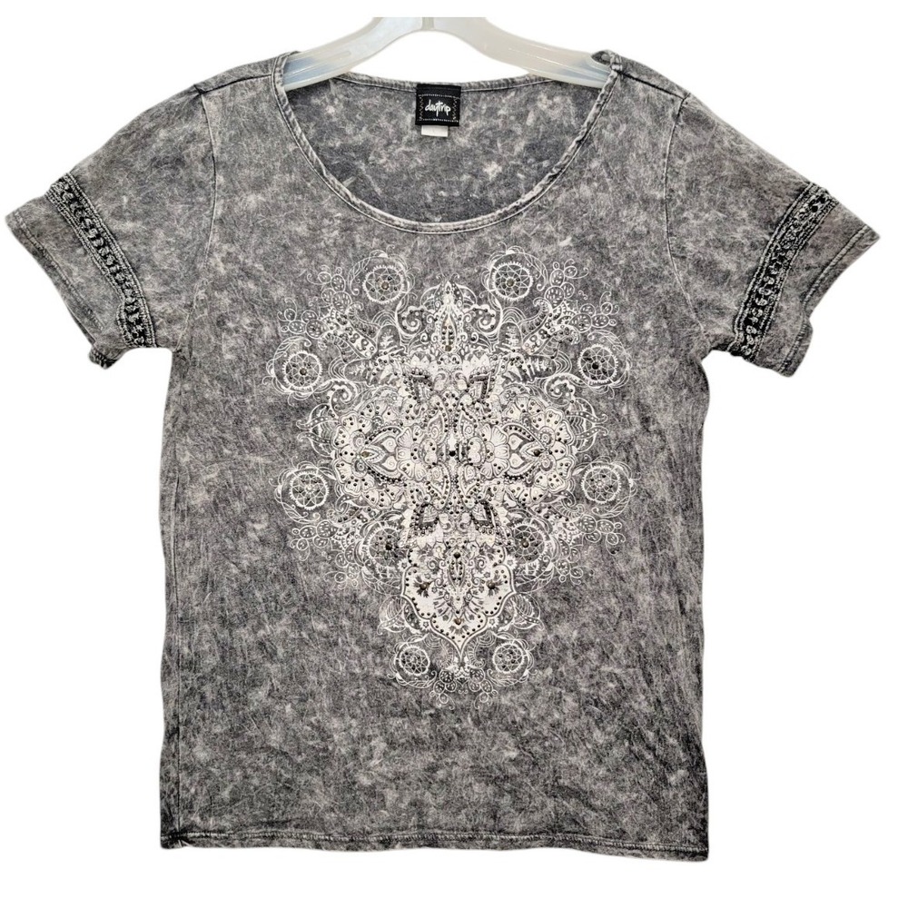 Vintage Day Trip Bling Tee Short Sleeve Studded Whimsical Goth Rhinestone‎ Sz L